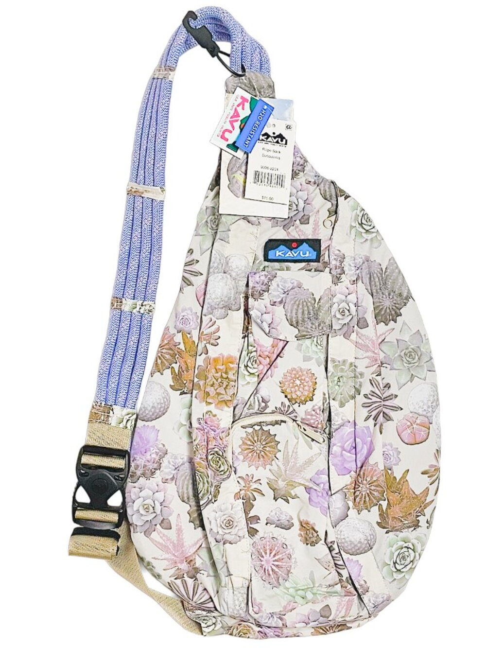 KAVU Rope Sack Succulents Sling Bag Floral Cactus Crossbody Backpack NWT